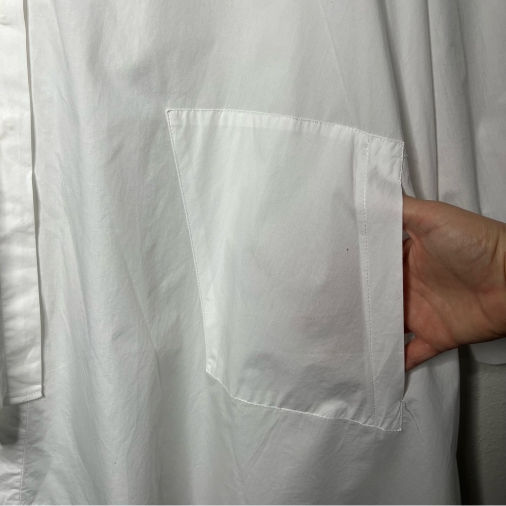 Luukaa White Cotton Poplin Asymmetrical Button Down Shirt Tunic Lagenlook Layer - Picture 7 of 10